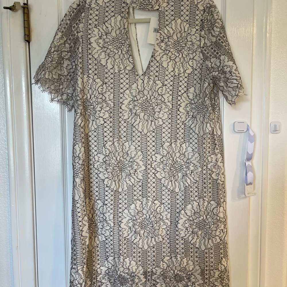 Nordstrom white and black Sheath Dress with lace overlay detail